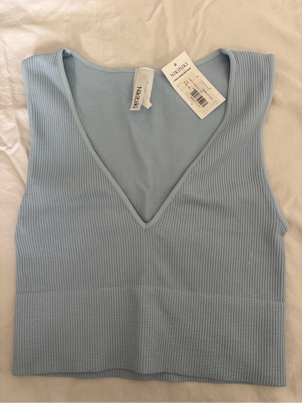 Nikibiki Light Blue Ribbed V-Neck Tank